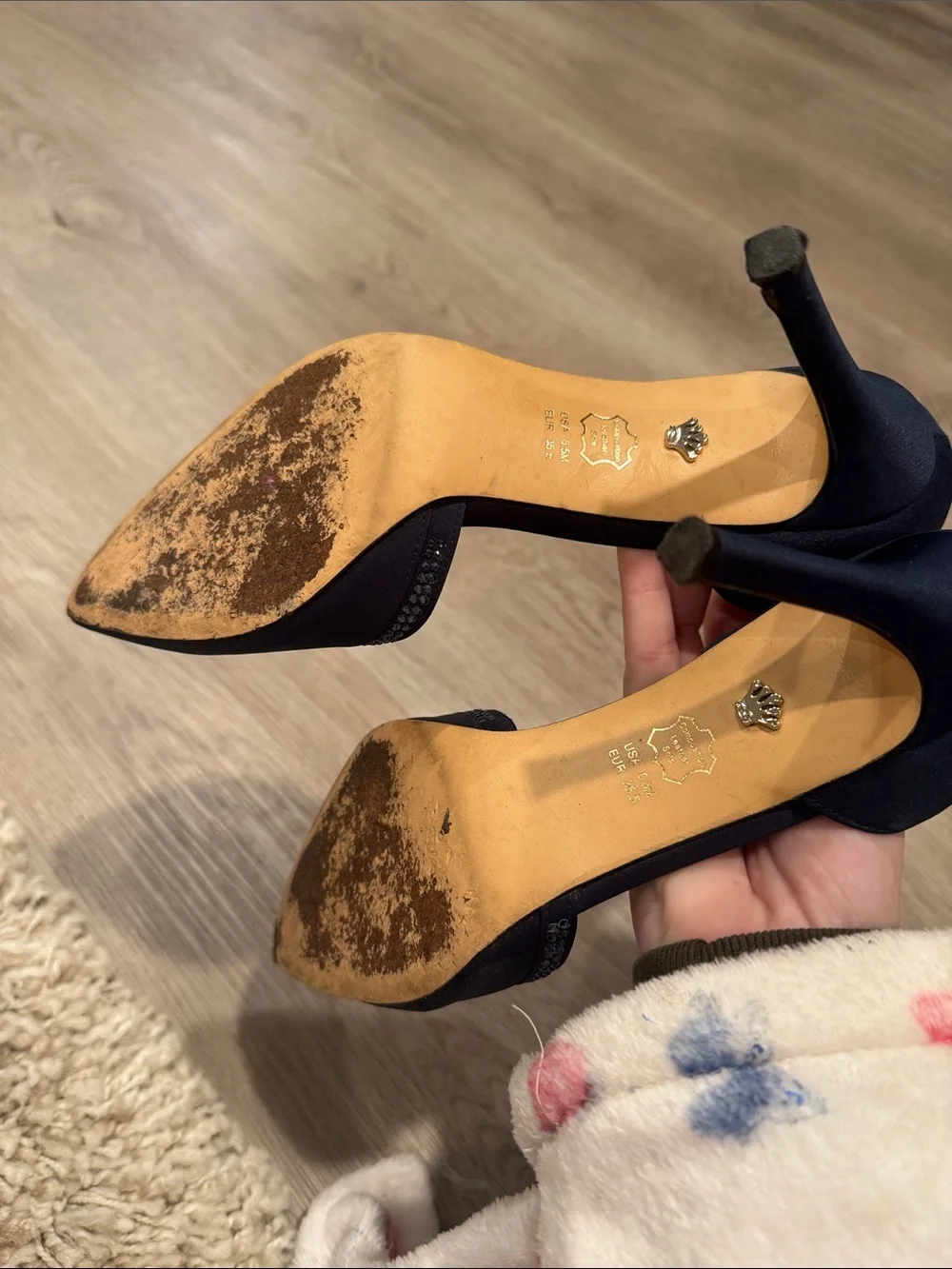 Nina Navy Satin Pointed D'Orsay Heels with Subtle Sparkle